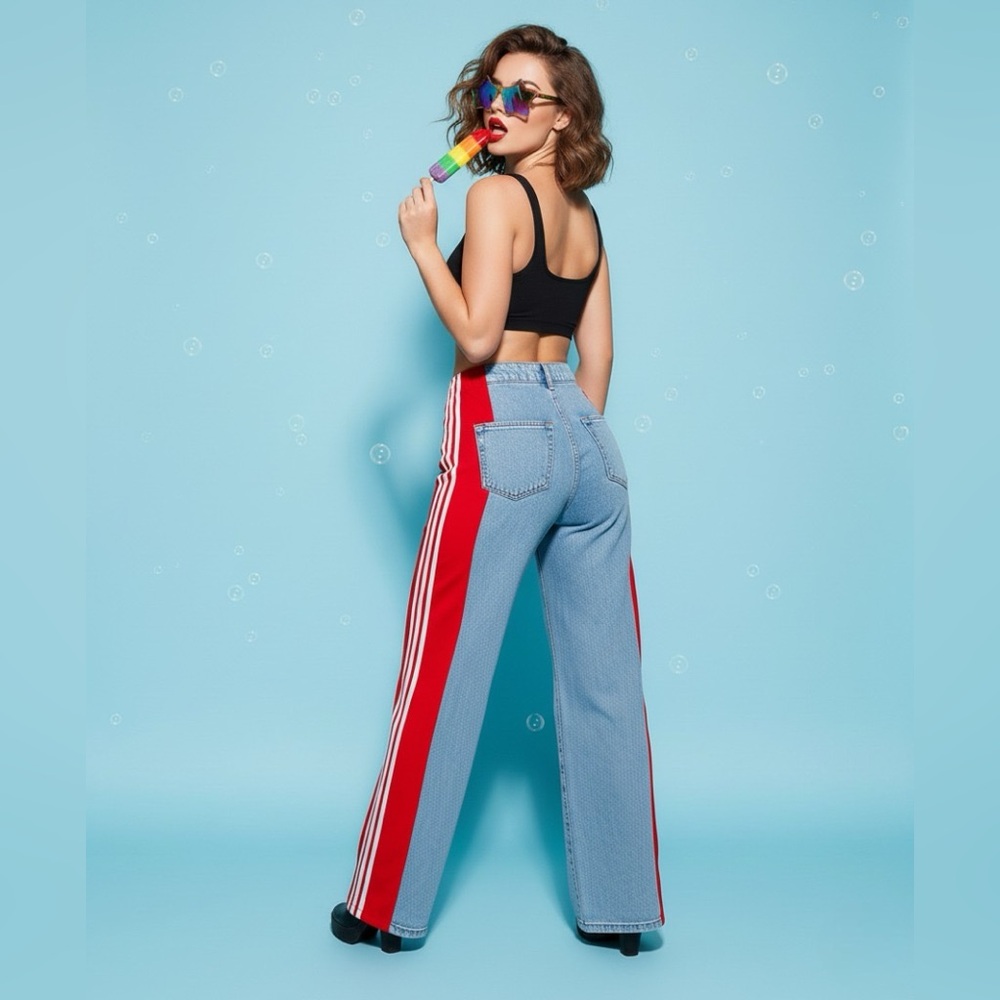 Side Stripe Chic Denim – 3-Tone Wide-Leg Street Jeans - Picture 3 of 16